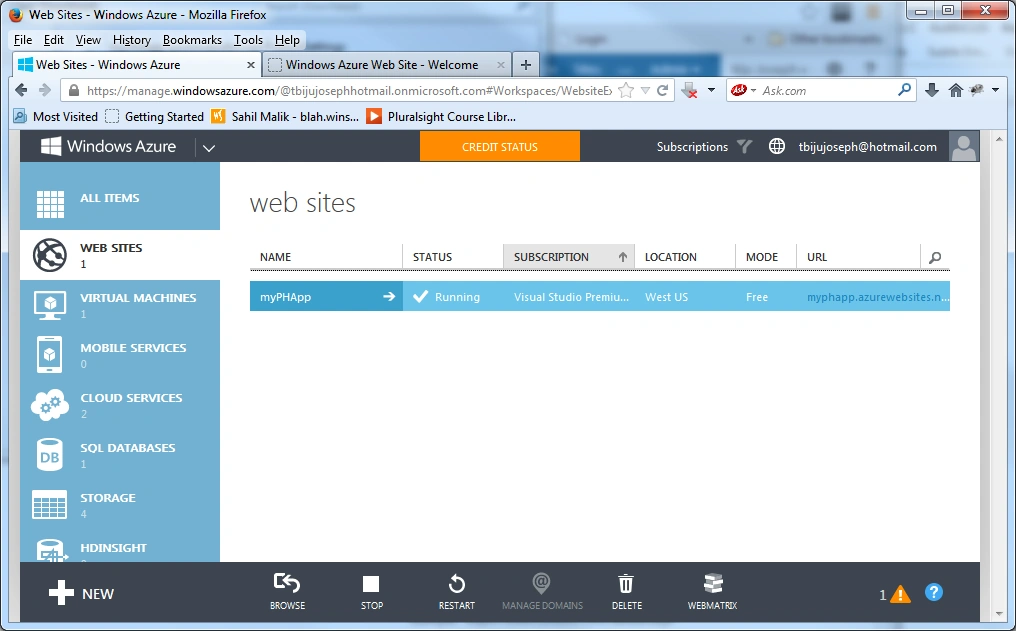 windows Azure management portal