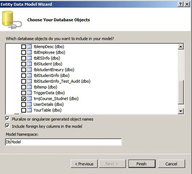 Choose your database objects