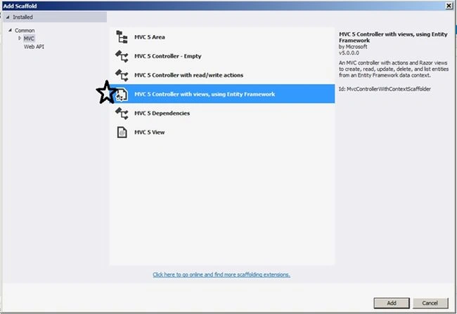 select MVC 5 Controller with Views