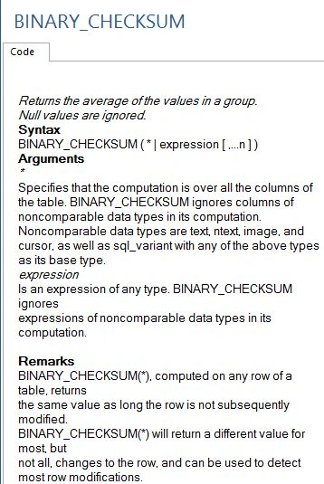 BINARY CHECKSUM
