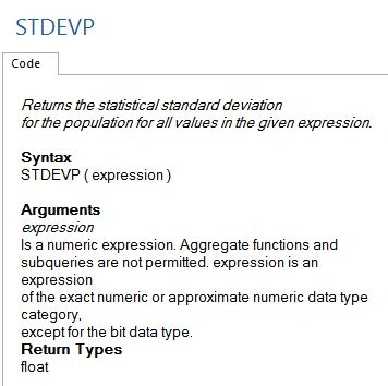 STDEVP function