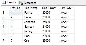 Select all value from table