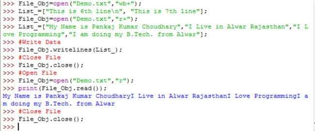 writelines() Method