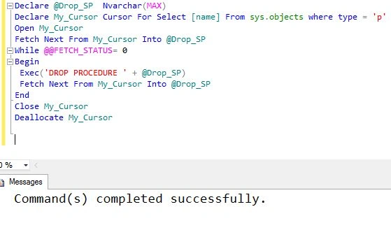 Query To Remove all Stored Procedure