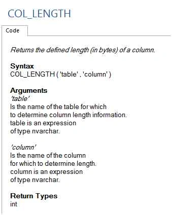 COL LENGTH