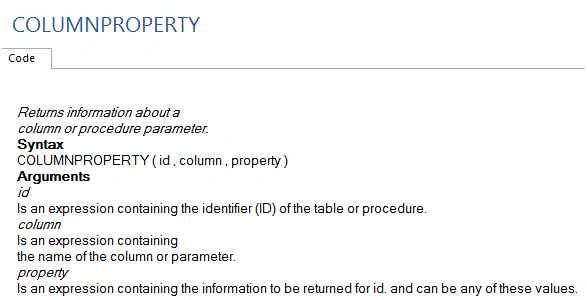 COLUMNPROPERTY 