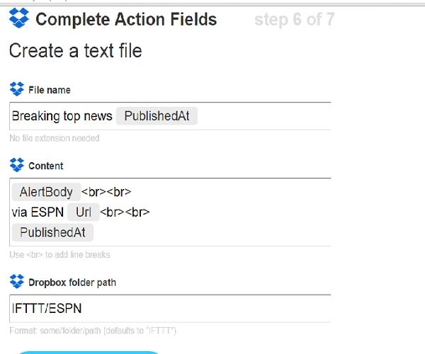 complete action fields