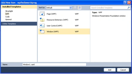 Add new Item Dialog Box