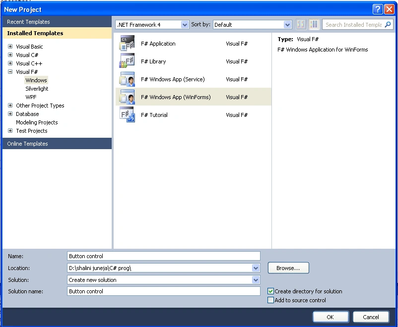 New Project Dialog Box