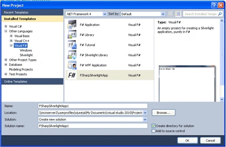 New Project Dialog Box