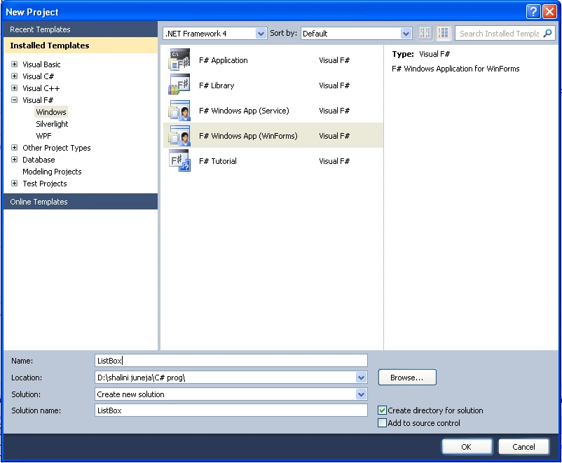 New Project dialog box