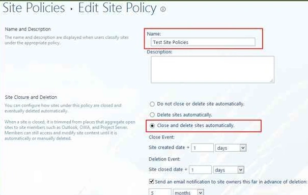 Close and delete sites automatically