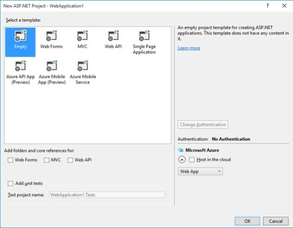 Project Template Dialog box