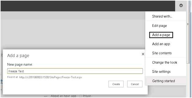 selecting Add a page