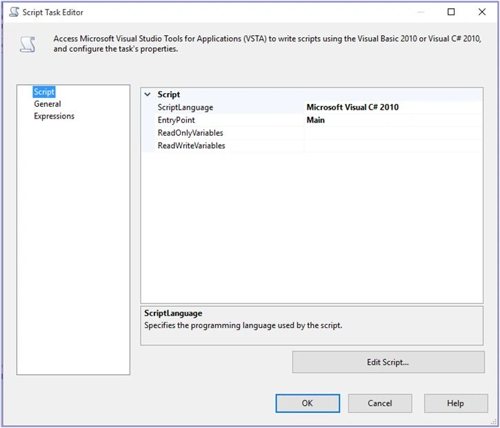 Script Task Editor