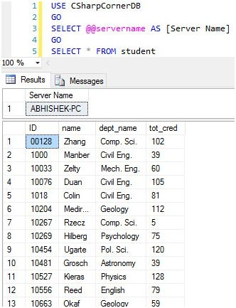 student table