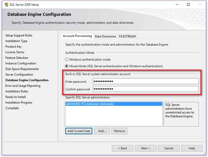 Database Engine Configuration