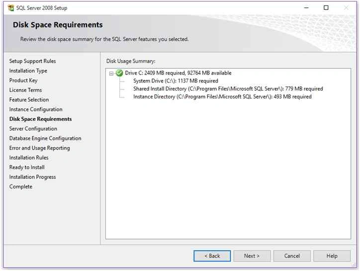 Disk Space Requirement