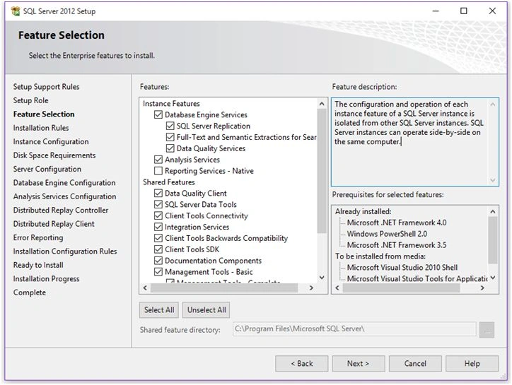 Components or Features to Install