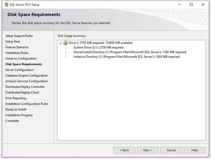 Disk Space requirement Summary