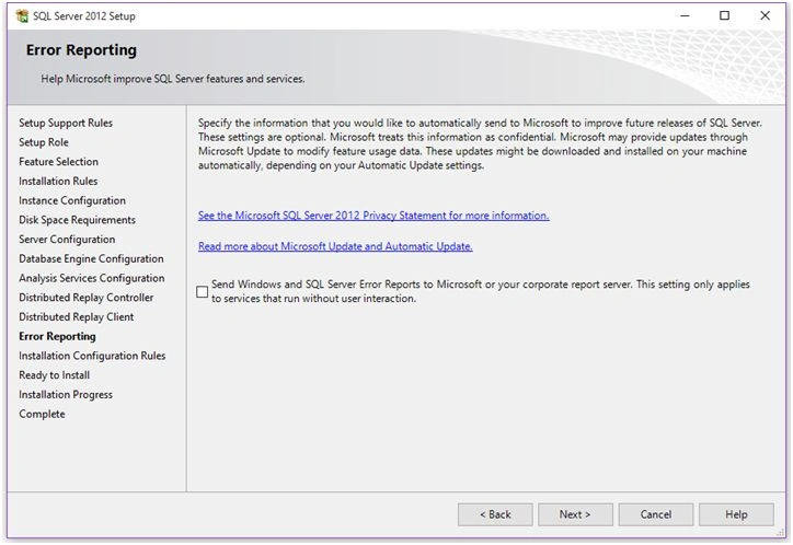 Error Reporting to Microsoft