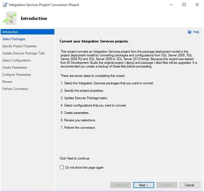 Integration Service Project Conversion Wizard