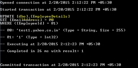 console output using model