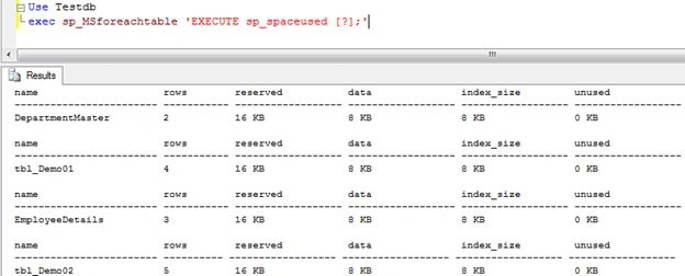 Execute sp_MSforeachtable Procedure
