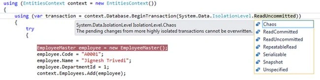 DbContext Database BeginTransaction method