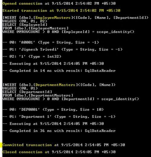 SQL logging output