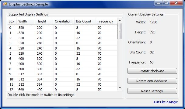 Display Settings Sample Snapshot