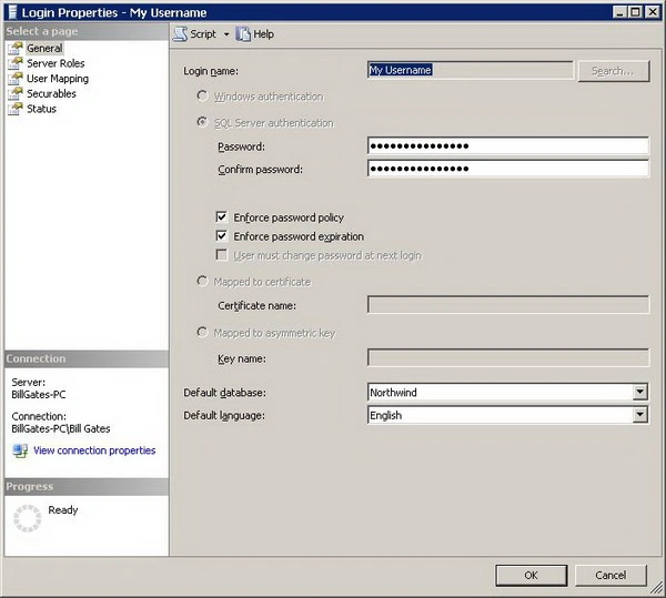 Figure 2 - Login Properties Dialog Figure 2 - Login Properties Dialog