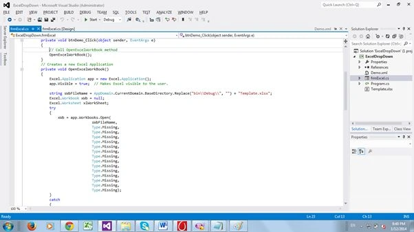 Open Excel file on button click event
