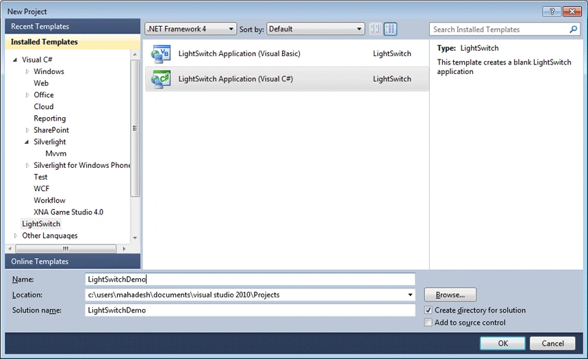Create LightSwitch Application