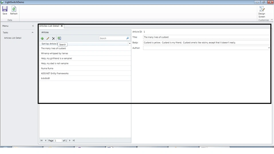 default design in LightSwitch 2011