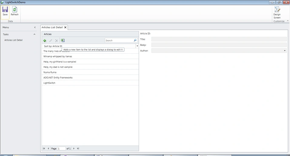 Save data in LightSwitch 2011