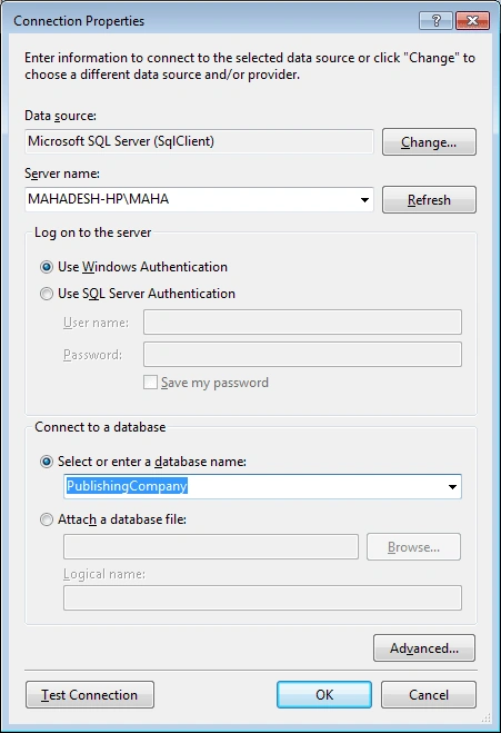 setup the connection in LightSwitch 2011