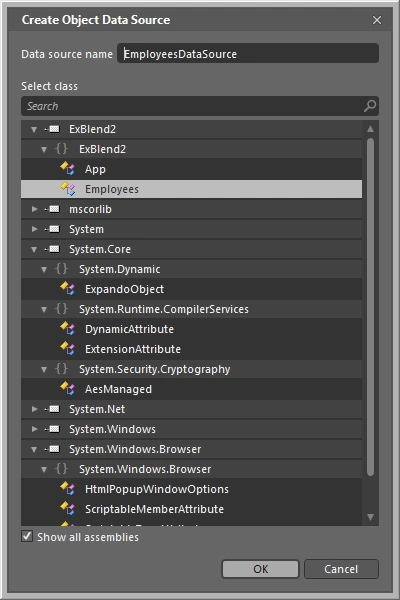 ObjectDataSource in blend application