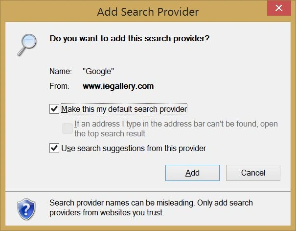 Search Provider screen
