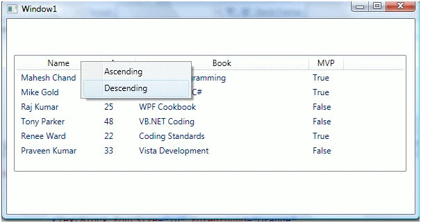 ContextMenu to a GridView Header