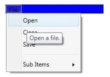 A menu with a tooltip