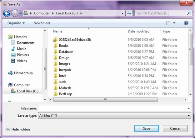 save a file in a folder