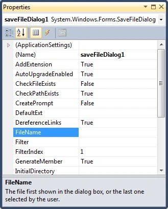 SaveFileDialog Properties window