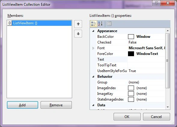 ListViewItem Collection Editor