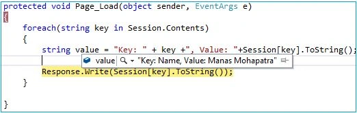 Debugging to get all values in Session
