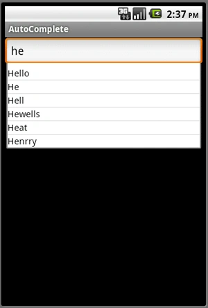 auto complete textView in android