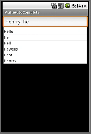 MultiCompleteTextView in Android