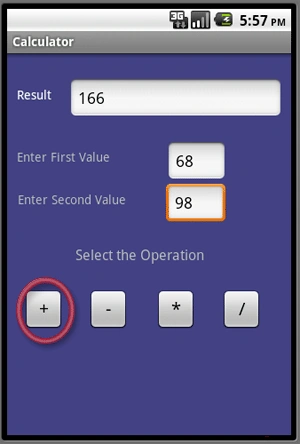 addition in android application