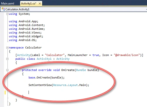 oncreate methode of android application