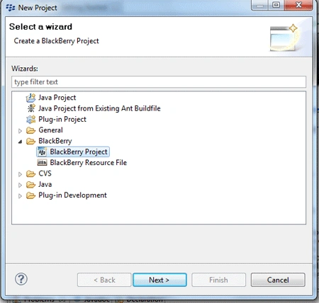 BlackBerry application in eclipse